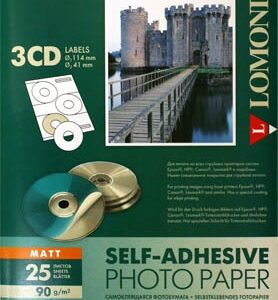 Lomond Self Adhesive Inkjet Photo Paper Matte A4, 25 sheets x3CD 114/41mm