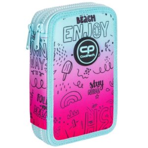 Double decker school pencil case with equipment Coolpack Jumper 2 Pink Scribble