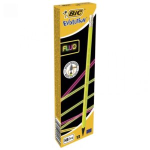 BIC Graphite pencils EVOLUTION FLUO WHITH ERASER, Box 12 pcs.